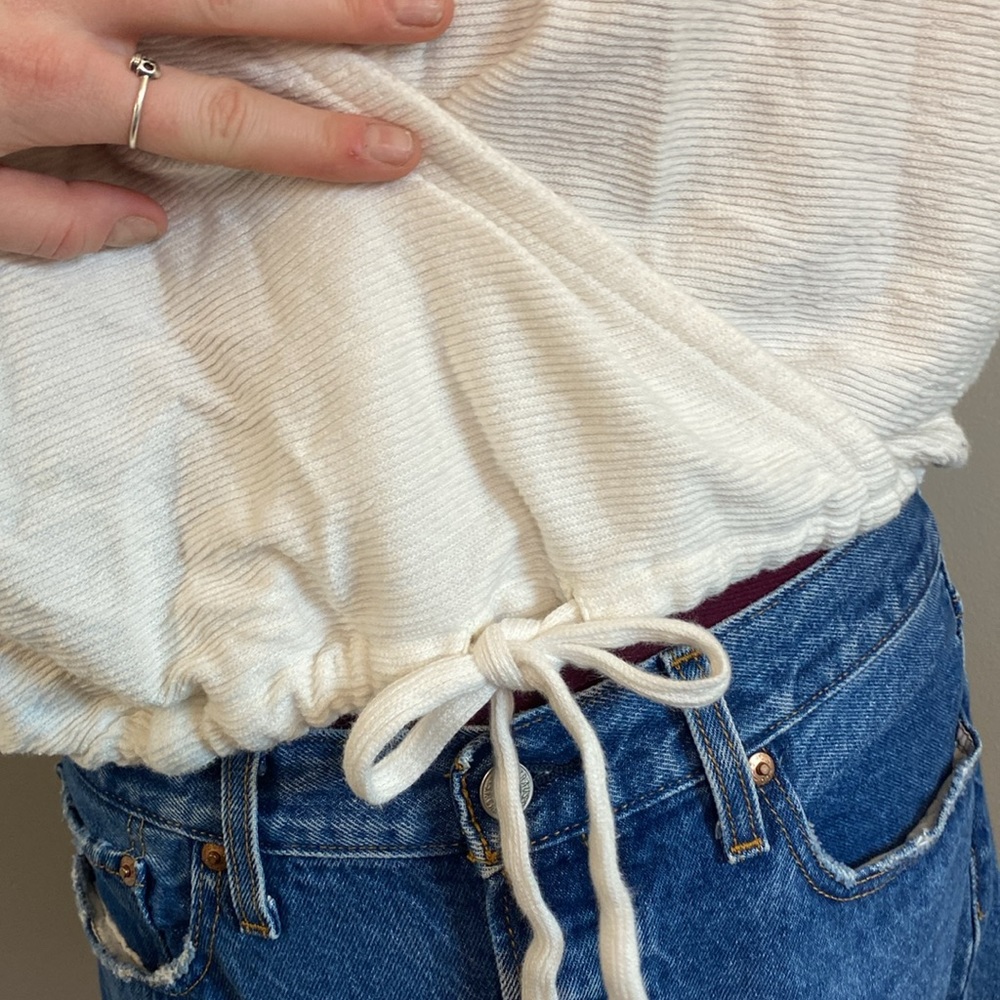 Cream Surplice Drawstring Women's Top - Picture 5 of 8